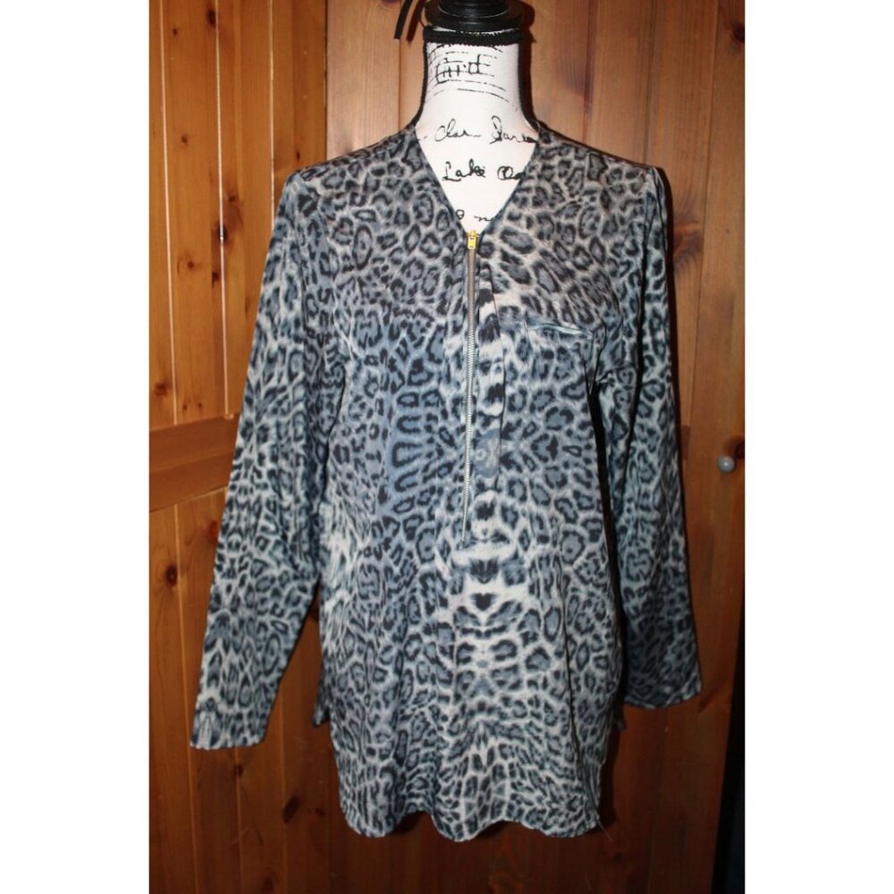 I. Jeans by Buffalo Blue Leoplard Print Tunic Top Size L